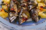 Cooked Mackerel Fish With Potato Stock Photo