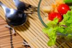 Resh Green Salad With Spoon And Fork Stock Photo