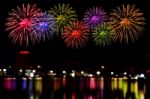 Fireworks Celebration And The City Night Light Background Stock Photo