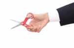 Business Man Holding Scissors On White Background Stock Photo