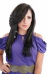 Fashion Luxury Portrait Of Young Girl Teenager In Purple Style D Stock Photo