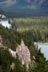 Bow River And The Hoodoos Near Banff Stock Photo