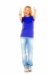 Woman With Thumbs Up Stock Photo