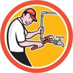 Plumber Monkey Wrench Pipe Circle Cartoon Stock Photo