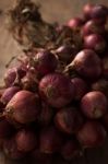 Shallots Still Life Wood Background Close Up Stock Photo