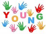 Young Handprints Indicates Kids Youth And Painted Stock Photo