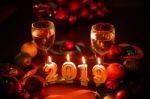 Glasses Of Champagne And New Year Decorations Stock Photo