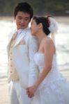 Couple Of Man And Woman In Wedding Suit Stock Photo