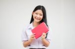 Asia Thai High School Student Uniform Beautiful Girl Read A Book Stock Photo