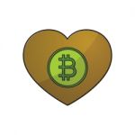 Cryptocurrency Bitcoin Love Heart Thin Line Flat Design Icon Vec Stock Photo