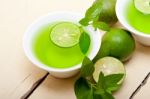 Mint Infusion Tea Tisane With Lime Stock Photo