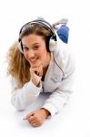 Beautiful Woman Enjoying Music Stock Photo