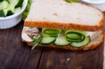 Fresh Vegetarian Sandwich With Garlic Cheese Dip Salad Stock Photo