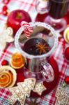 Mulled Wine With Spices And Gingerbread Cookies Stock Photo