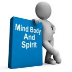 Mind Body And Spirit Book With Character Shows Holistic Books Stock Photo