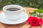 Cup Of Black Coffee In Home Garden Stock Photo