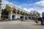 Rotterdam, Netherlands - May 9, 2015: Tourist Visit Cube Houses Stock Photo