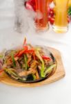 Original Fajita Sizzling Hot  On Iron Plate Stock Photo