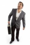 Successful Attorney Holding Office Bag And Looking Upwards Stock Photo