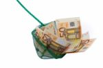 Fishing Net Filled With Euro Notes Stock Photo