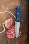 Italian Salame Pressato Pressed Slicing Stock Photo