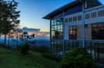 The House Is On The Cliff Overlooking Stock Photo