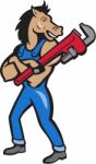 Horse Plumber Monkey Wrench Standing Cartoon Stock Photo