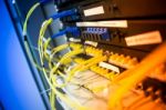 Fiber Optic With Servers In A Technology Data Center Stock Photo