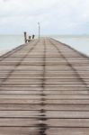 Wood Bridge On The Sea Stock Photo