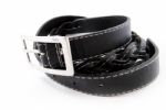 Black Leather Belt Isolated Stock Photo