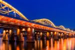 Hangang Bridge At Night In Seoul, South Korea Stock Photo