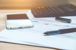 Keyboard, Pen, Tablet And Documents Stock Photo