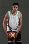 Basketball Player Hold Ball For Shoot Stock Photo