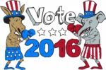 Vote 2016 Donkey Boxer And Elephant Mascot Cartoon Stock Photo