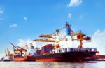 Container Ship In Port Cargo Dock With Piers Crane Tool Use For Stock Photo