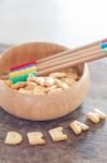 Dream Alphabet Biscuit On Wooden Table Stock Photo