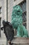 Statue Of  A Green Lion At Odeonsplatz In Munich Stock Photo