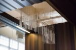 Crystal Line Mobiles Chandelier From Ceiling Stock Photo