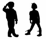 Silhouette Children Stock Photo