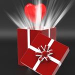 Giftbox Heart Shows Valentines Day And Affection Stock Photo