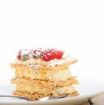 Napoleon Strawberry Cake Dessert Stock Photo