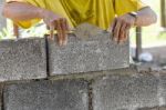 Mason Putting Bricks In Site Stock Photo