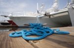 Blue Rope With Mooring Bollard Stock Photo