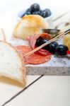 Mix Cold Cut On A Stone With Fresh Pears Stock Photo