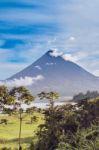 View At The Volcano Arenal Over Lake Arenal In Costa Rica Stock Photo