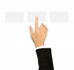 Hand Pushing Button On Touch Screen Stock Photo