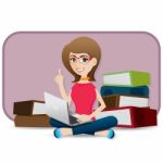 Cartoon Cute Girl Using Laptop Stock Photo