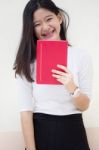 Portrait Of Thai Teen Beautiful Girl Reading Book Stock Photo