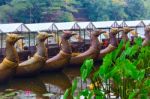 Traditional Khmer Boats With Carved Bows Stock Photo