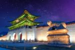 Gyeongbokgung Palace And Milky Way In Seoul, South Korea Stock Photo